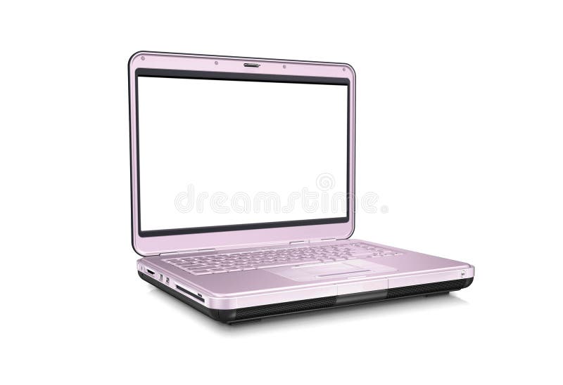 Pink Laptop with Blank Screen Isolated on White Background. Whole in