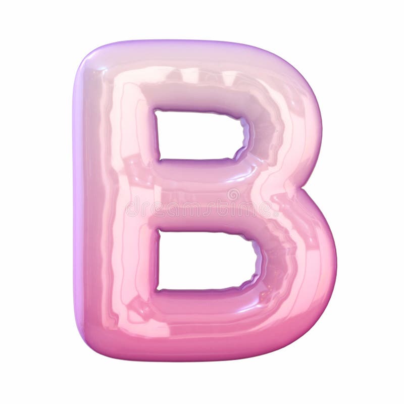 Pink latex glossy font Letter B 3D stock illustration