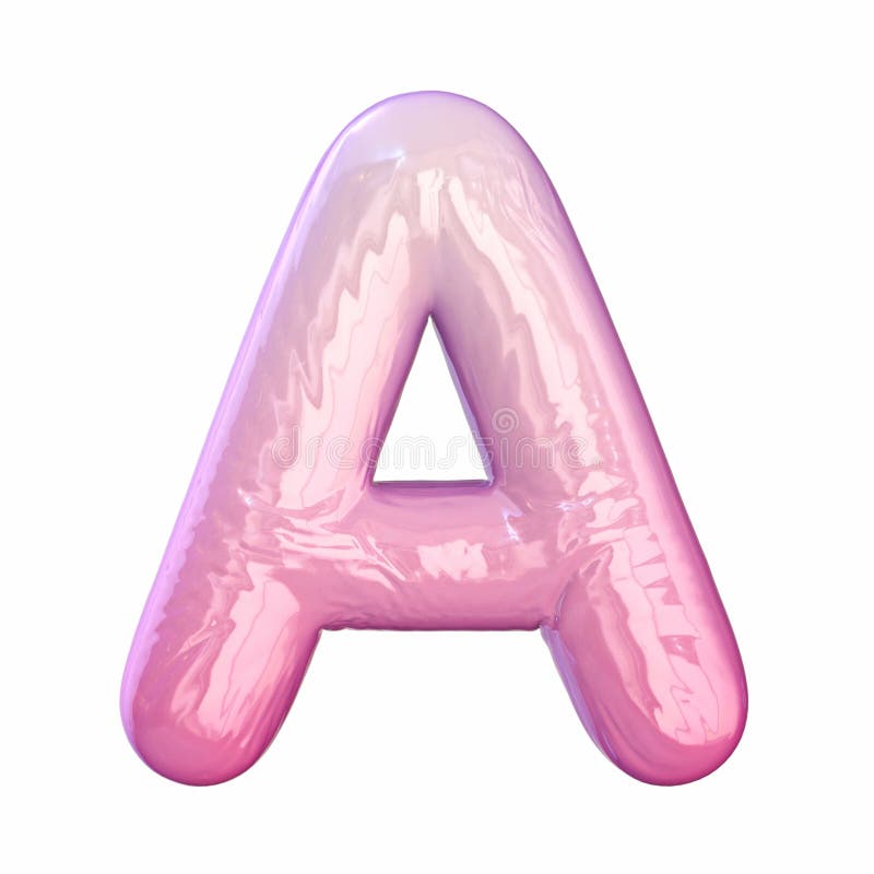 Pink latex glossy font Letter A 3D stock illustration
