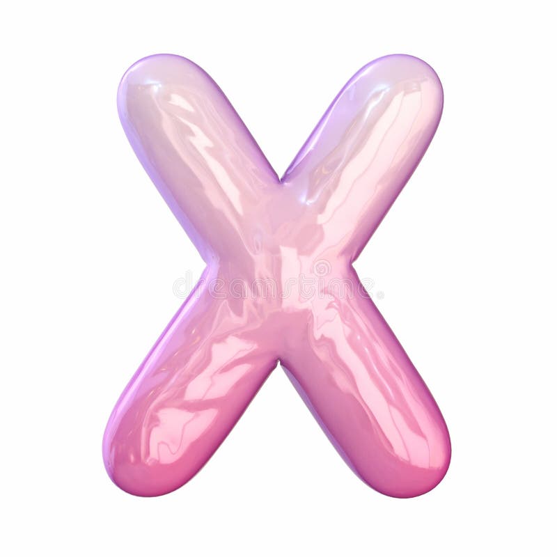Pink latex glossy font Letter X 3D stock illustration