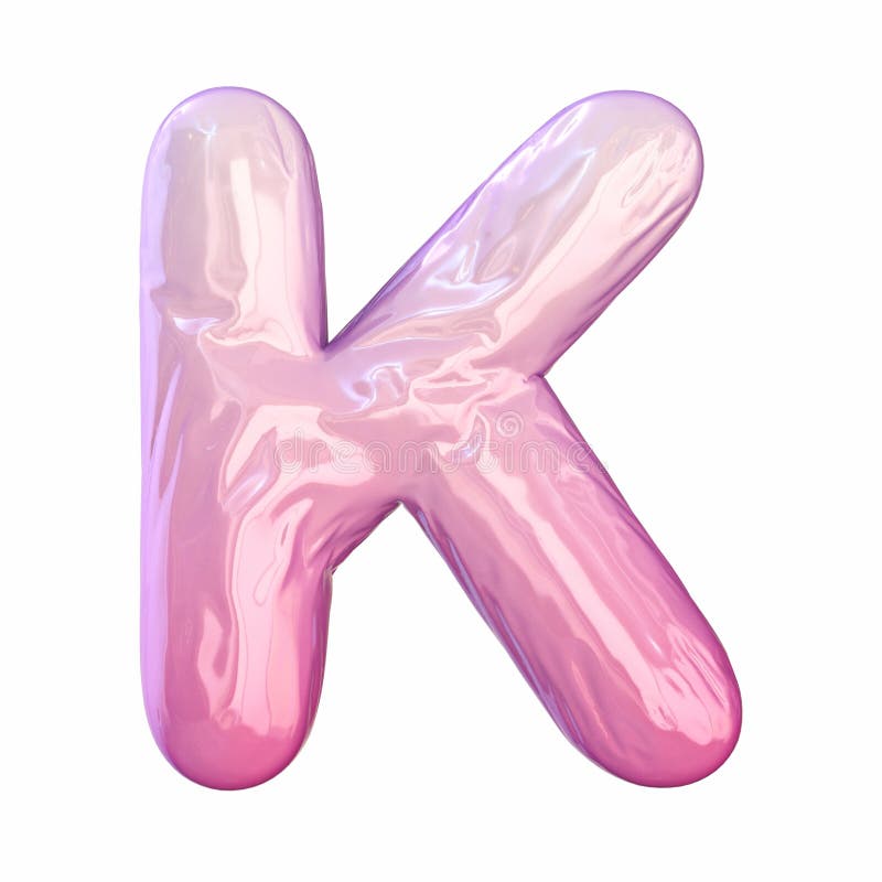 Pink latex glossy font Letter K 3D stock illustration