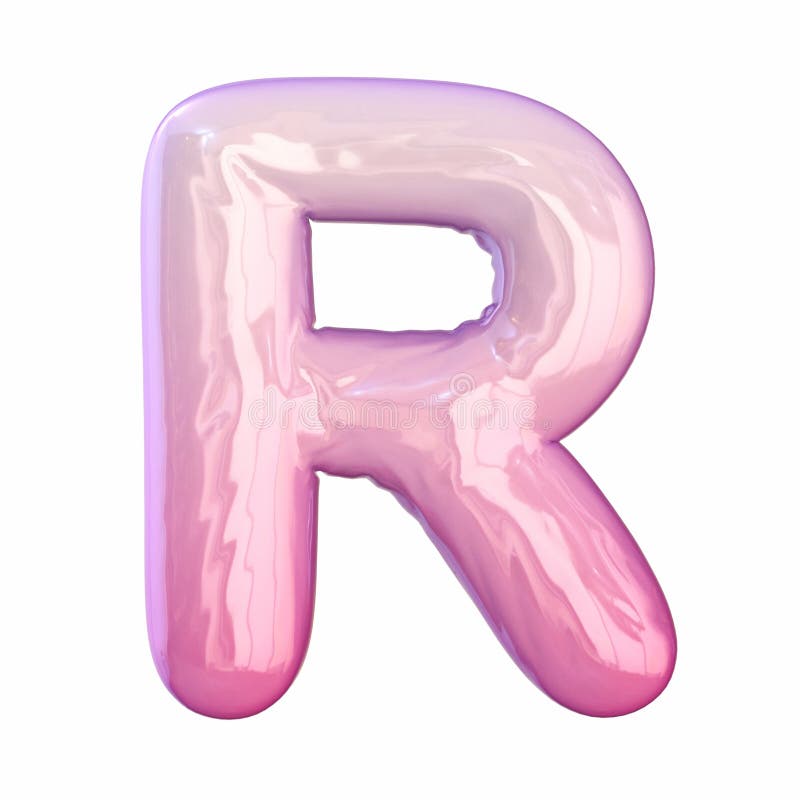 Pink latex glossy font Letter R 3D stock illustration