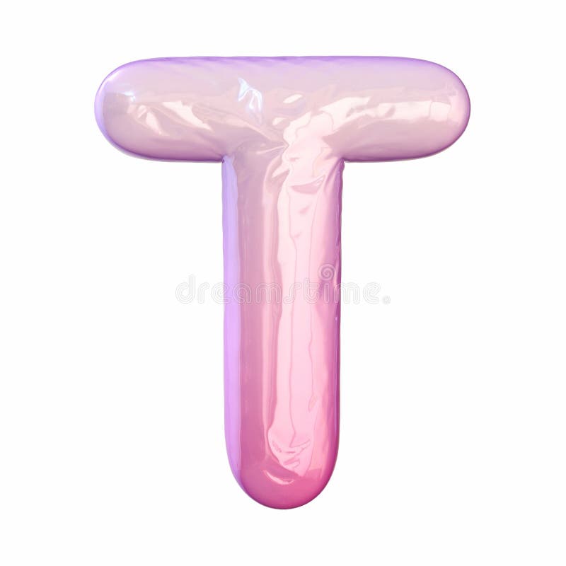Pink latex glossy font Letter T 3D vector illustration
