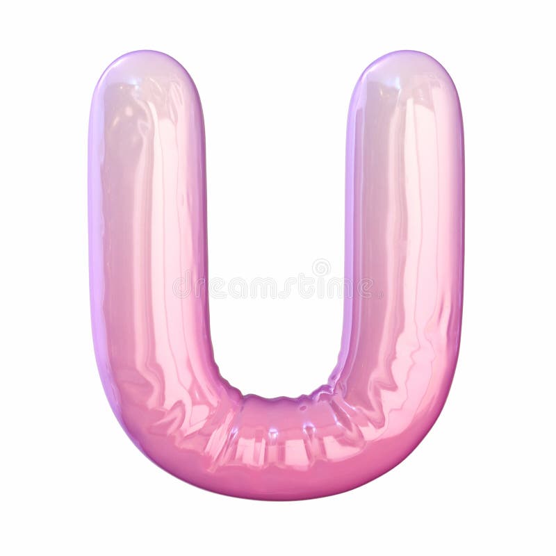 Pink latex glossy font Letter U 3D stock illustration