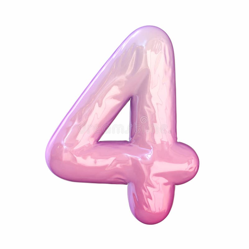 Pink latex glossy font Number 4 FOUR 3D stock illustration