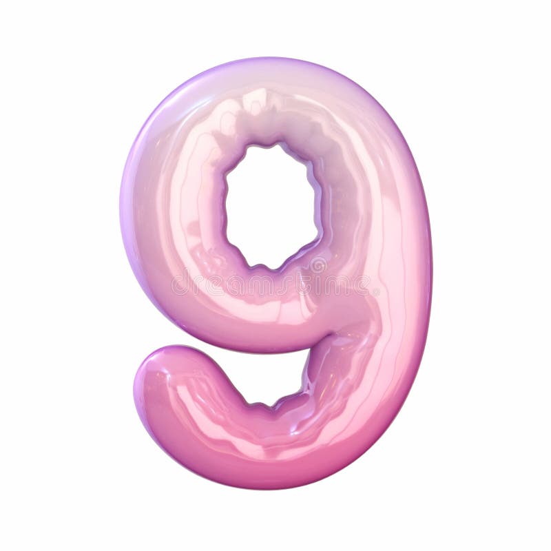 Pink latex glossy font Number 9 NINE 3D royalty free illustration