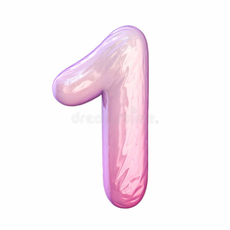 Pink latex glossy font Number 1 ONE 3D stock illustration