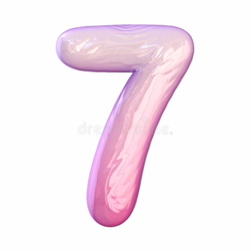 Pink latex glossy font Number 7 SEVEN 3D stock illustration