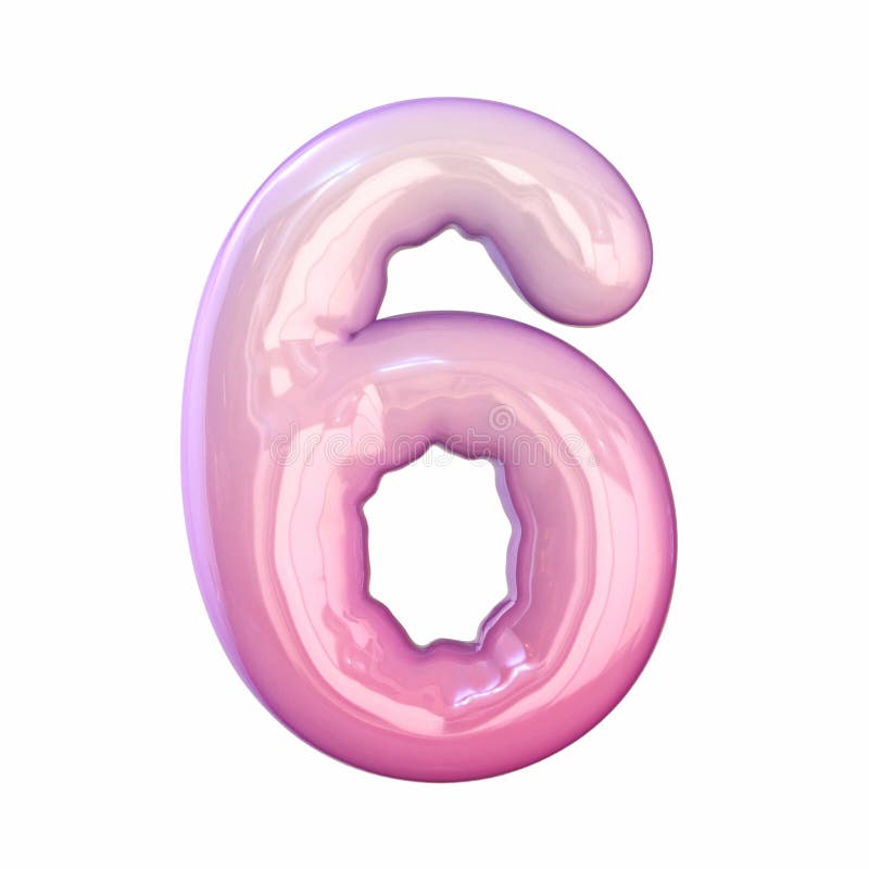 Pink latex glossy font Number 6 SIX 3D vector illustration