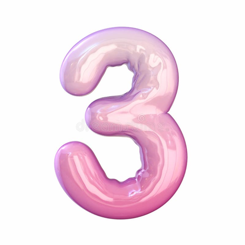 Pink latex glossy font Number 3 THREE 3D stock illustration