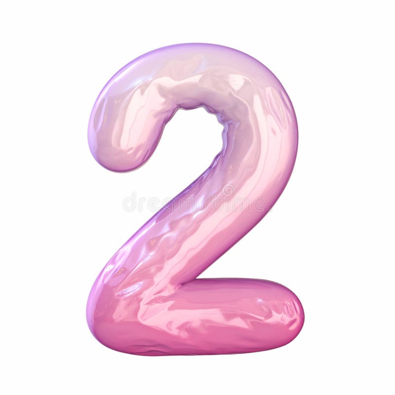 Pink latex glossy font Number 2 TWO 3D stock illustration