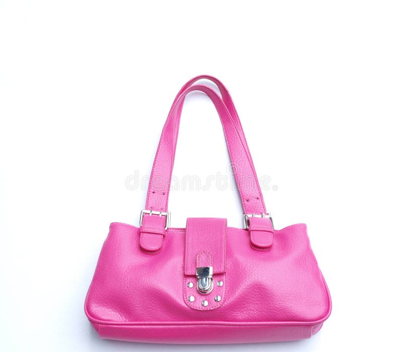 Pink leather purse on a white background