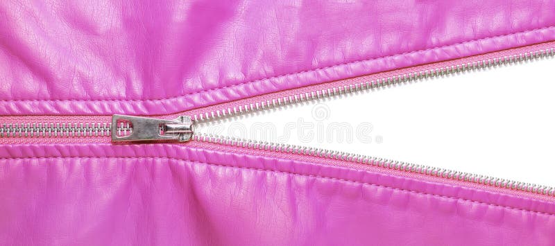 Pink Leather Texture and Open Metal Zipper Isolated on White Background ...