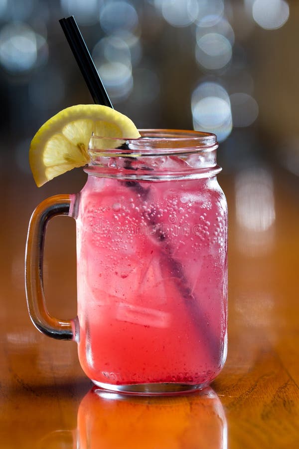 Pink Lemonade in a jar stock image. Image of restaurant 127408393