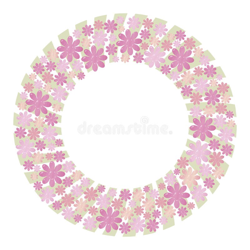 Pink and lilac lush vector wreath made from elements of flowers and hearts with light green pastel color strips of boards on the b royalty free illustration Pink and lilac lush vector wreath made from elements of flowers and hearts with light green pastel color strips of boards on the b royalty free illustration