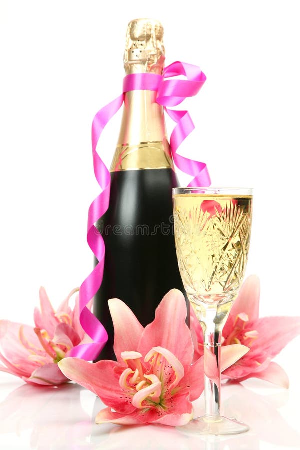 Pink lilies and champagne