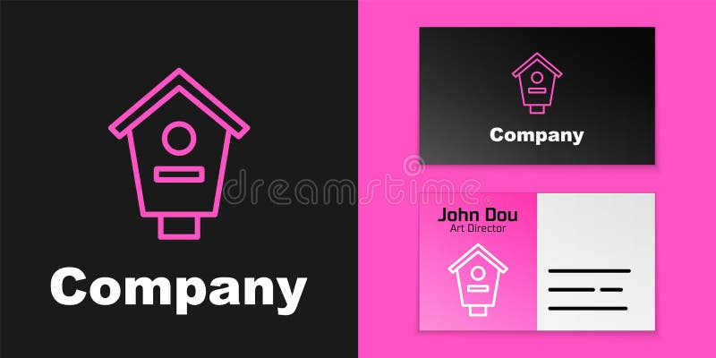 Pink line Bird house icon isolated on black background. Nesting box birdhouse, homemade building for birds. Logo design