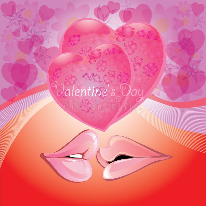 Pink Lips with Hearts,romantic Background Stock Vector Illustration