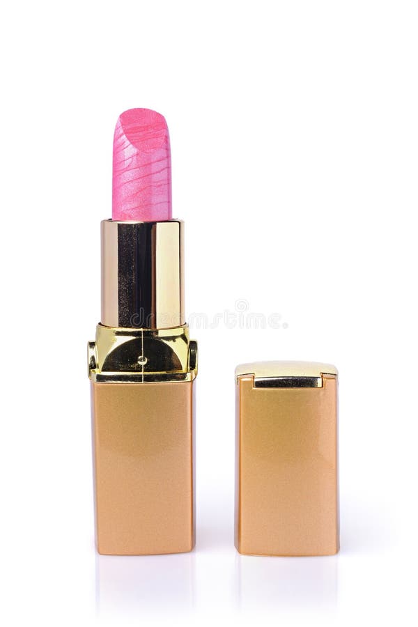 Pink lipstick in gold case royalty free stock images Pink lipstick in gold case royalty free stock images