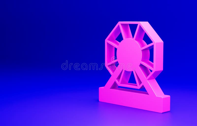 Pink Lottery machine icon isolated on blue background. Lotto bingo game of luck concept. Wheel drum leisure. Minimalism concept. 3D render illustration.