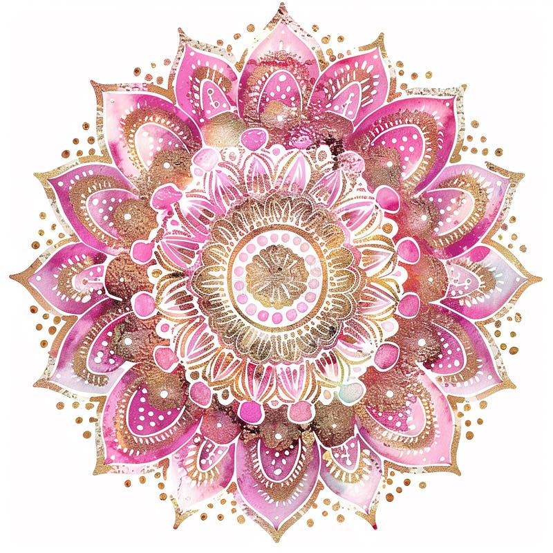 A Pink Mandala Flower With Gold Accents The Flower Is The Main Focus a-pink-mandala-flower-with-gold-accents-the-flower-is-the-main-focus