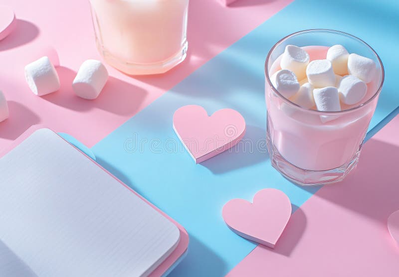 Pink Marshmallow Drink with Hearts Notebook High Quality Image Stock