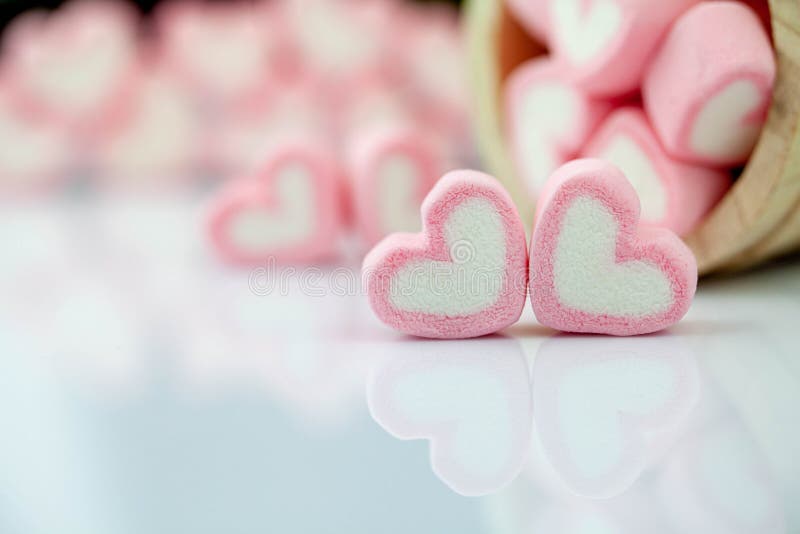 Pink Marshmallow in Heart Shape on Table with Copy Space. Pastel Color  Dessert for Background or Wallpaper Decor Stock Image - Image of blur,  celebrate: 160624959