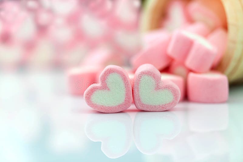 Pink Marshmallow in Heart Shape on Table with Copy Space. Pastel Color  Dessert for Background or Wallpaper Decor Stock Photo - Image of candy,  group: 160625258
