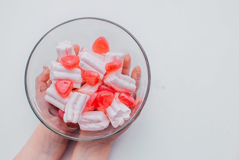 Pink Marshmallows in a Plate on the Table Stock Photo Image of
