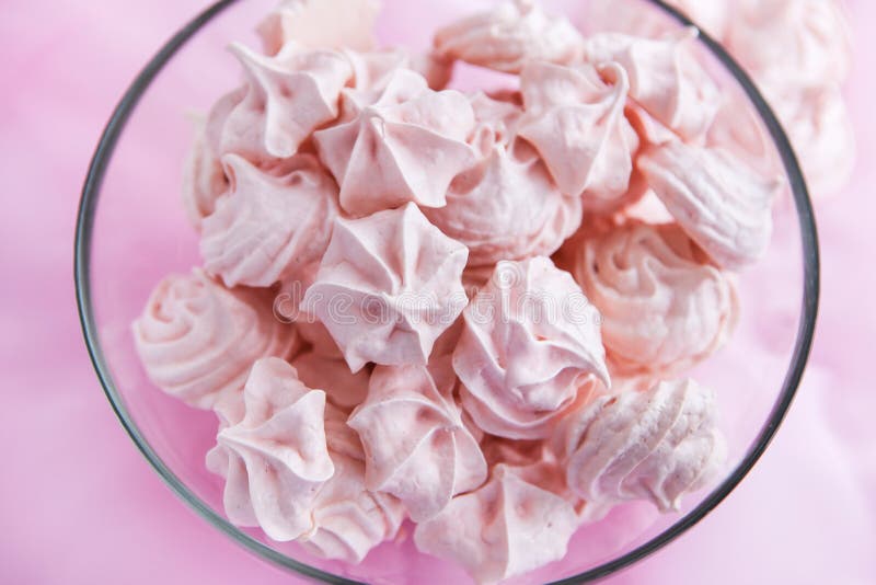 Pink Meringues in a Glass Bowl Stock Image Image of bowl, dessert
