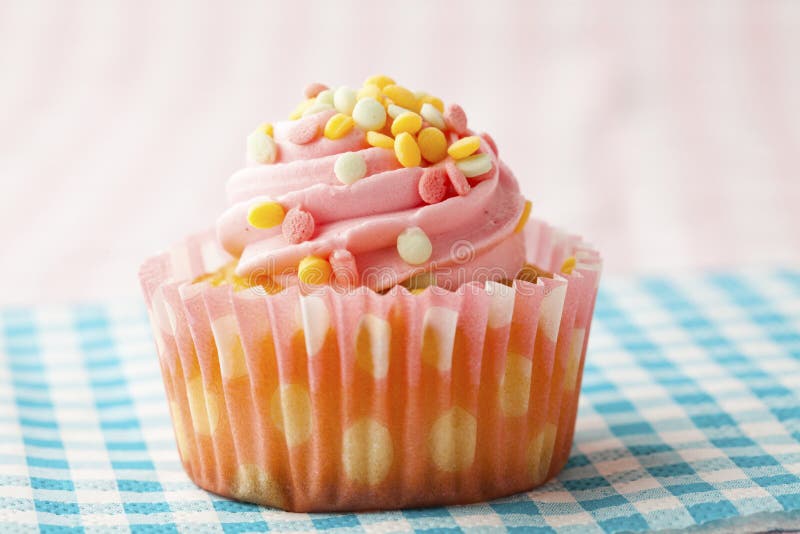 Pink muffin with candle stock photo. Image of pink, closeup 23496738