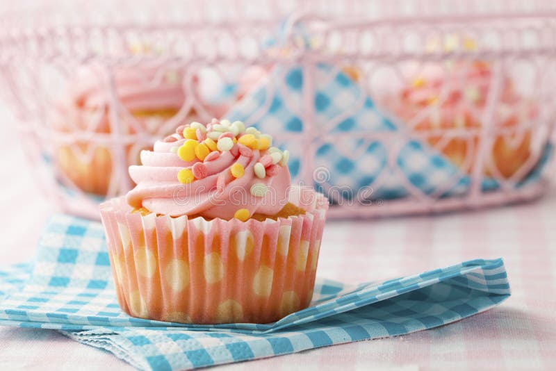 Pink muffin with candle stock photo. Image of pink, closeup 23496738