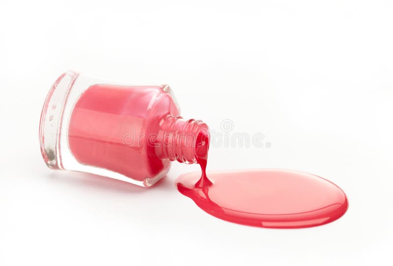 Bottle of Pink Nail Polish with Enamel Drop Samples Stock Photo Image