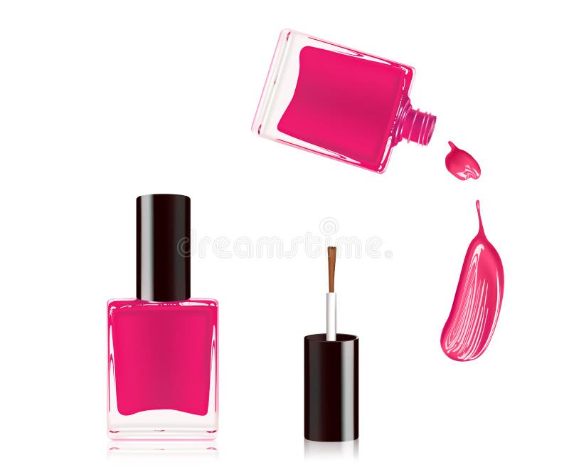 Pink Nail Polish in Bottle with the Bottle Lid on Top and Nail Smear ...