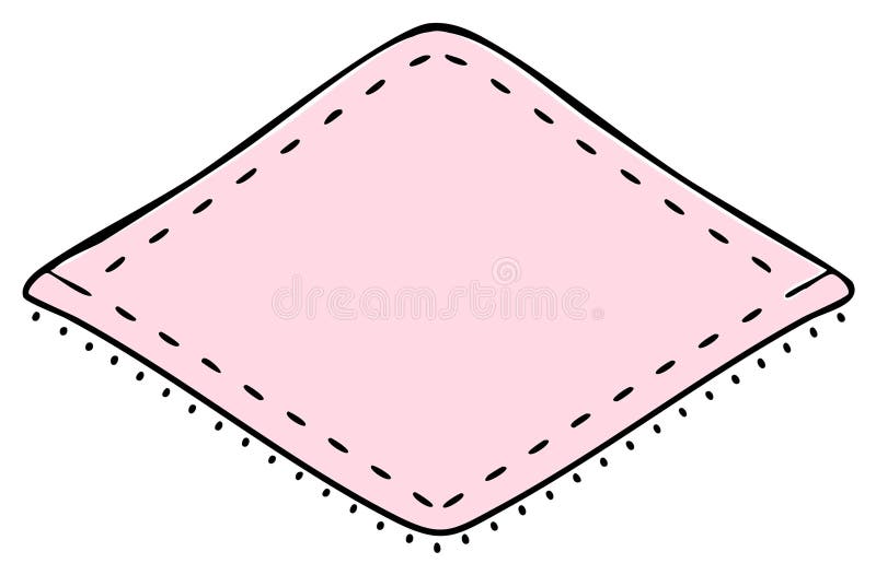 Pink napkin with a dotted border and dashed outline drawing isolated on white vector illustration