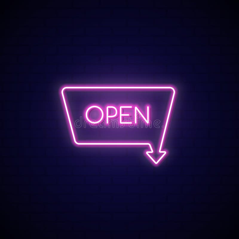 Pink neon sign Open. Neon signboard on dark background. royalty free illustration Pink neon sign Open. Neon signboard on dark background. royalty free illustration