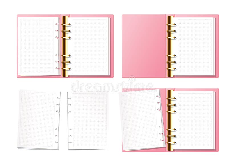 Pink Open Notebook Mock Up, Bullet Journal, Planner, Diary with Gold  Furniture Top View. Paper with Dot Texture Stock Vector - Illustration of  office, blank: 163834096