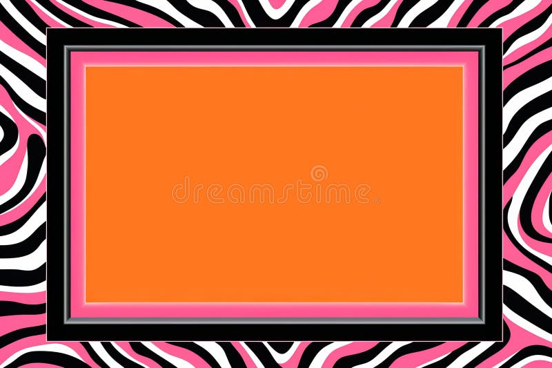 A Pink and Orange Zebra Print Background with a Square Frame Stock