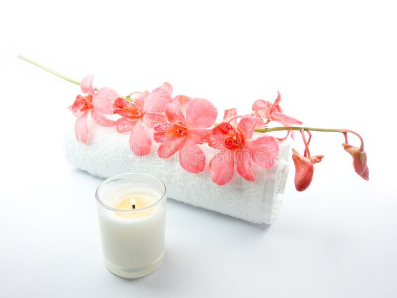 Pink Orchid, towel and candle