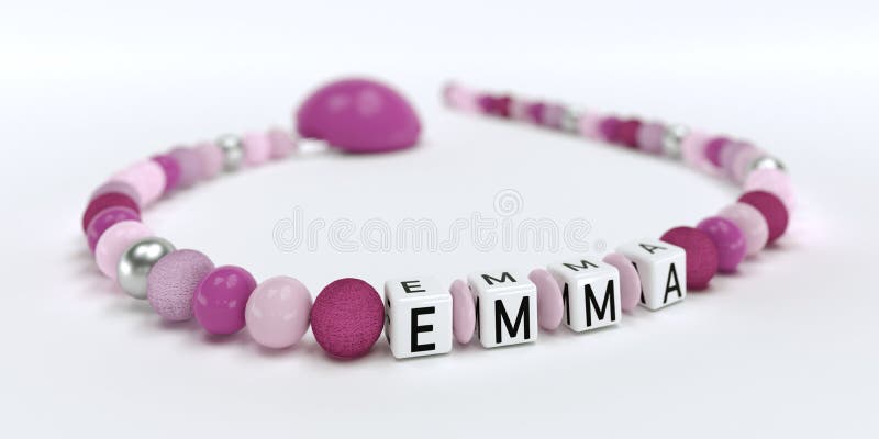 A Pink Pacifier Chain For Girls With Name Emma Stock Illustration - Illustration of background ...