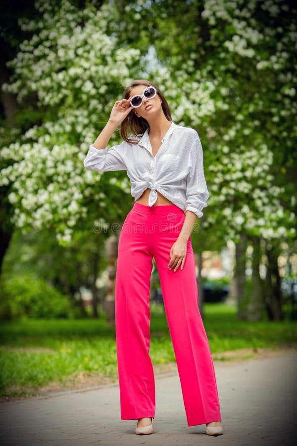 Pink pants and shirt stock image. Image of happy, bright - 120504653