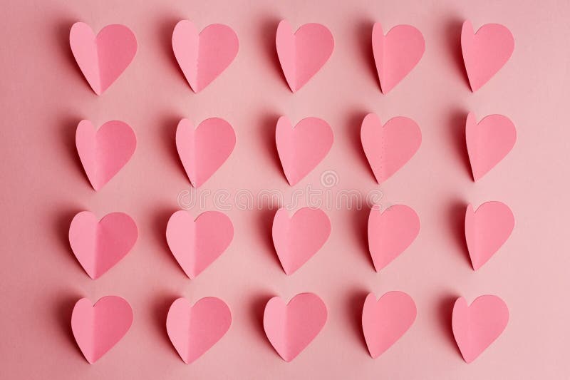 Pink Paper Hearts on Pink Background. Paper Hearts Arranged in Rows on Pink  Background. Flat Lay Stock Image - Image of romantic, color: 169031011