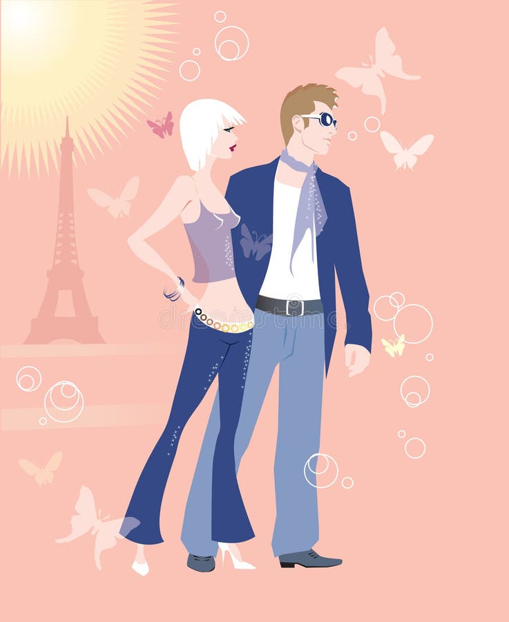 Vector illustration (eps8) man and woman in Pink Paris