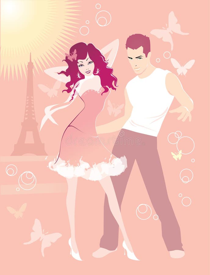 Vector illustration (eps8) man and woman in Pink Paris. Vector illustration (eps8) man and woman in Pink Paris