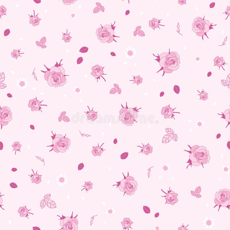 Pink pastel roses ditsy vintage seamless pattern. Great for retro summer fabric, scrapbooking, giftwrap, and wallpaper design projects. Surface pattern design.