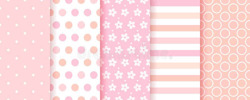 Pink Pastel Seamless Backgrounds. Baby Shower Patterns. Vector Illustration  Stock Vector - Illustration of ornament, party: 220027589