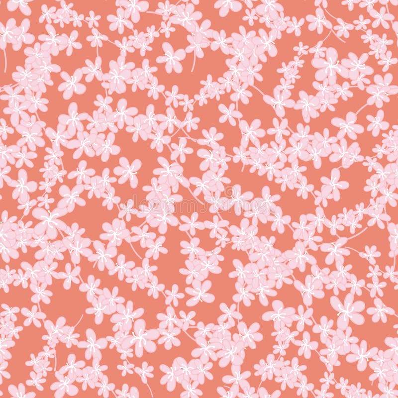 Pink peach tree flowers seamless vector pattern