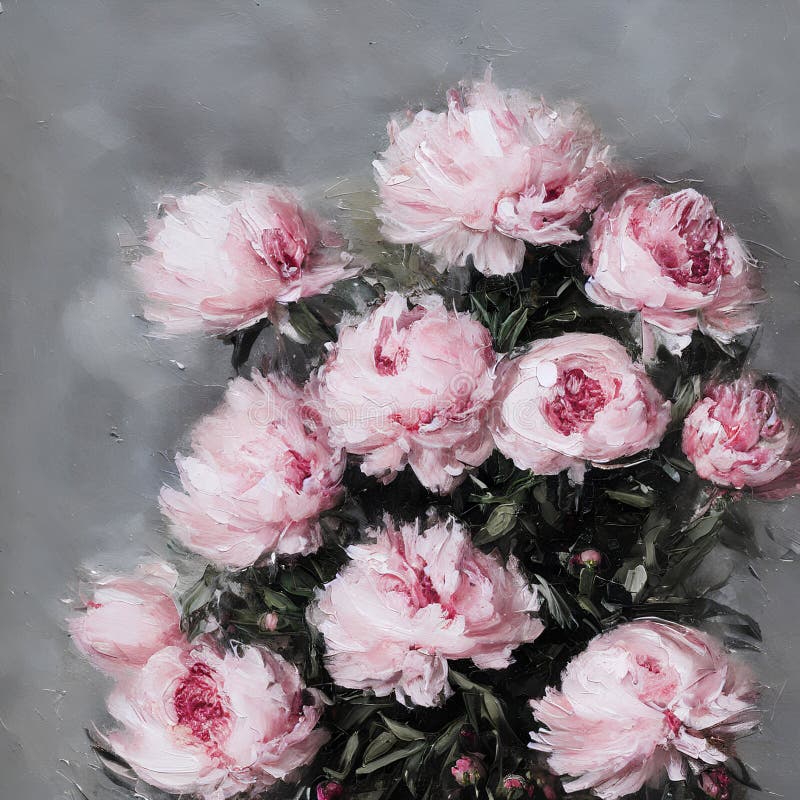 Oil Painting of Beautiful Pink Peonies Ai Generative Art Stock Image ...