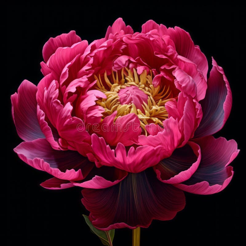 Realistic Hyper-detailed Peony Flower Portrait On Black Background royalty free illustration
