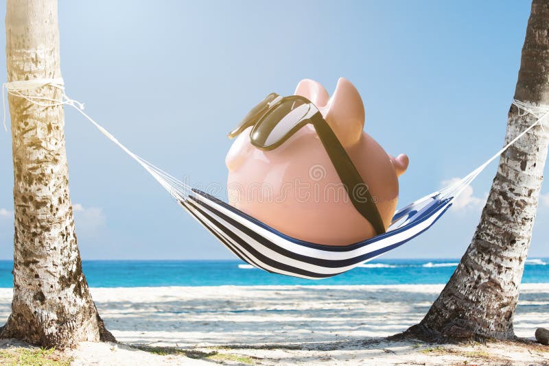 Pink Piggy Bank Relaxing On Hammock